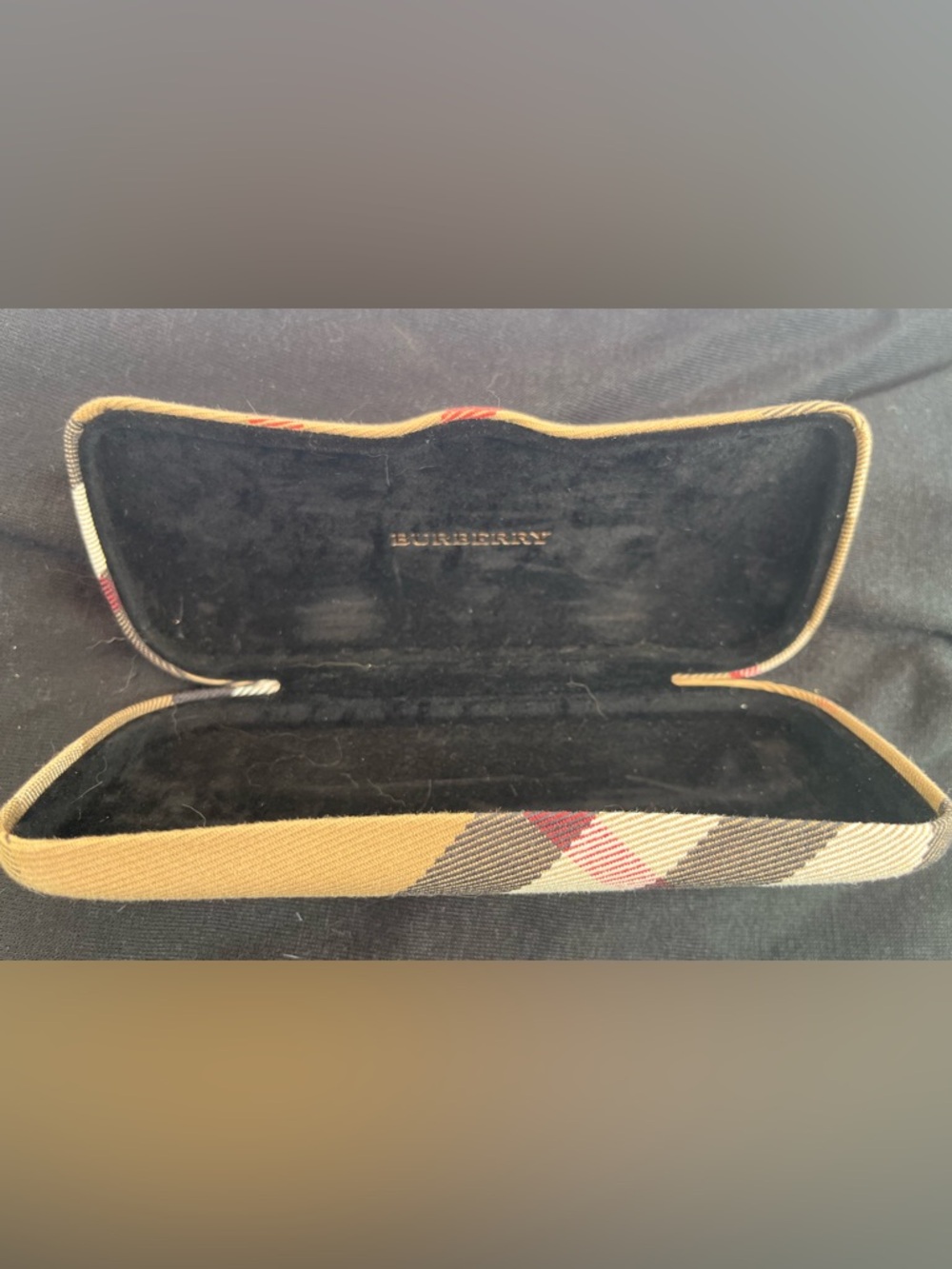 Burberry Black Eyeglass case with Beige and Red Check Trim, case only
